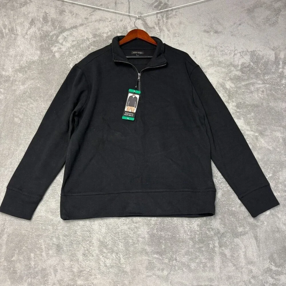 Banana Republic Men's XL Black 1/4 Zip Pullover Sweatshirt Cotton Blend K1177